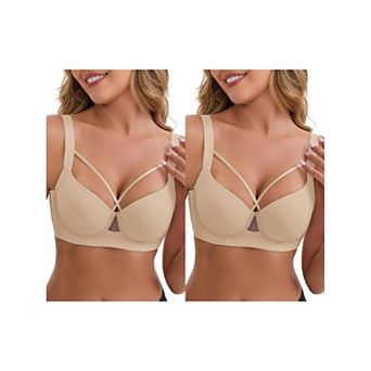 2 Packs Women's 3/4 cup Push-Up Soft Underwire Support Front Cross Lingerie Adjustable Straps Bras