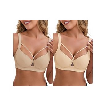 2 Packs Women's 3/4 cup Push-Up Soft Underwire Support Front Cross Lingerie Adjustable Straps Bras