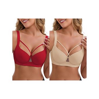 2 Packs Women's 3/4 cup Push-Up Soft Underwire Support Front Cross Lingerie Adjustable Straps Bras