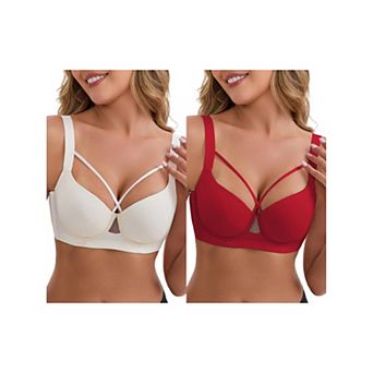 2 Packs Women's 3/4 cup Push-Up Soft Underwire Support Front Cross Lingerie Adjustable Straps Bras