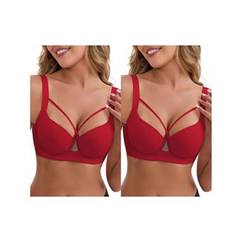 2 Packs Women's 3/4 cup Push-Up Soft Underwire Support Front Cross Lingerie Adjustable Straps Bras
