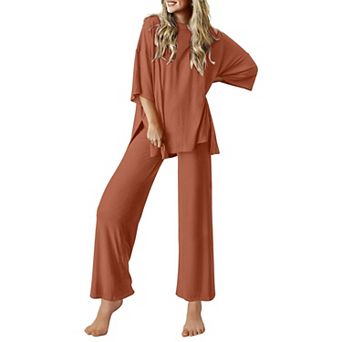 Ekouaer Lounge Sets for Women Short Sleeve Tops and Long Pants Soft Comfy Pajamas Set 2 pc Outfits