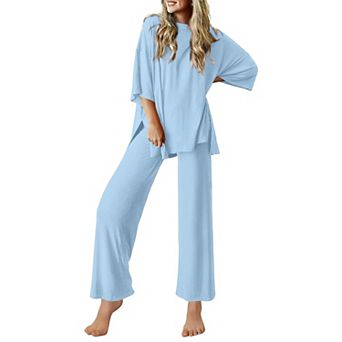 Ekouaer Womens Pajamas Set Long Sleeve Button Down Lounge Set Pieces Nightwear Lace Pajamas Set