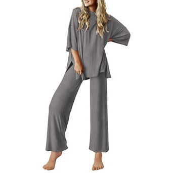 Ekouaer Lounge Sets for Women Short Sleeve Tops and Long Pants Soft Comfy Pajamas Set 2 pc Outfits