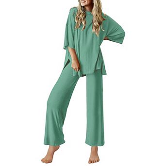 Ekouaer Lounge Sets for Women Short Sleeve Tops and Long Pants Soft Comfy Pajamas Set 2 pc Outfits