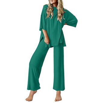 Ekouaer Womens Pajamas Set Long Sleeve Button Down Lounge Set Pieces Nightwear Lace Pajamas Set