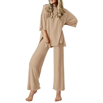 Ekouaer Lounge Sets for Women Short Sleeve Tops and Long Pants Soft Comfy Pajamas Set 2 pc Outfits