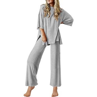 Ekouaer Lounge Sets for Women Short Sleeve Tops and Long Pants Soft Comfy Pajamas Set 2 pc Outfits