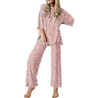 Ekouaer Lounge Sets for Women Short Sleeve Tops and Long Pants Soft Comfy Pajamas Set 2 pc Outfits