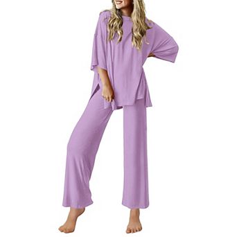 Ekouaer Lounge Sets for Women Short Sleeve Tops and Long Pants Soft Comfy Pajamas Set 2 pc Outfits