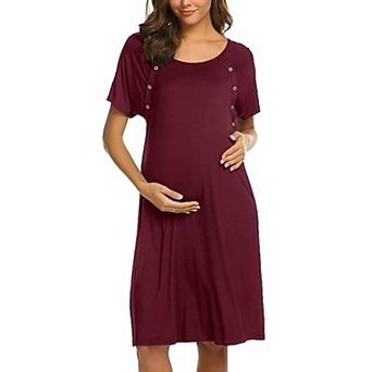 Ekouaer Women Maternity Nightgown 1 Labor Nursing Breastfeeding Gown Short Sleeve Button Down