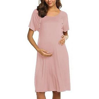 Ekouaer Women Maternity Nightgown 1 Labor Nursing Breastfeeding Gown Short Sleeve Button Down