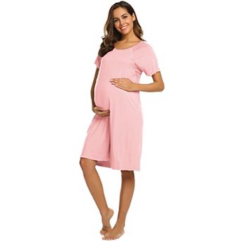 Ekouaer Women Maternity Nightgown 1 Labor Nursing Breastfeeding Gown Short Sleeve Button Down