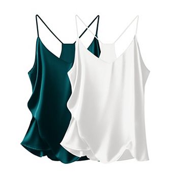 Ekouaer Womens Satin Cami Tops 2 Pack V Neck Silk Camisole Tank Top