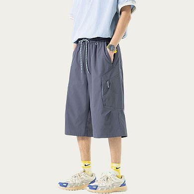 Men's Longline Athletic Shorts with Elastic Drawstring Waist Multi Zipper Pocket Design
