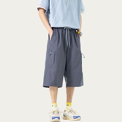 Men's Longline Athletic Shorts with Elastic Drawstring Waist Multi Zipper Pocket Design