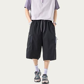 Men's Longline Athletic Shorts with Elastic Drawstring Waist Multi Zipper Pocket Design