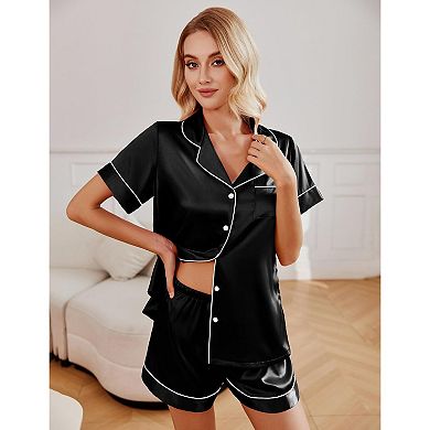 Ekouaer Pajamas for Women Set Pjs 2 Piece Sleepwear Silk Button Down Loungewear