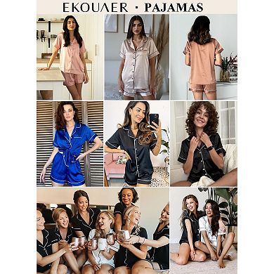Ekouaer Pajamas for Women Set Pjs 2 Piece Sleepwear Silk Button Down Loungewear