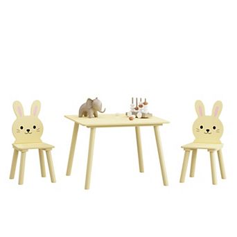 Kids Wood Table and Chair Set with 2 Bunny Chairs