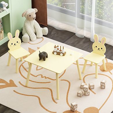 Kids Wood Table and Chair Set with 2 Bunny Chairs