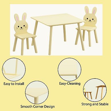 Kids Wood Table and Chair Set with 2 Bunny Chairs
