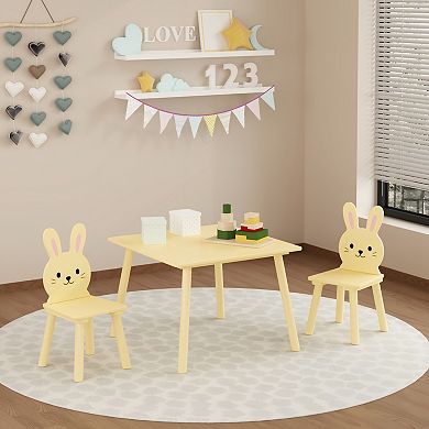 Kids Wood Table and Chair Set with 2 Bunny Chairs