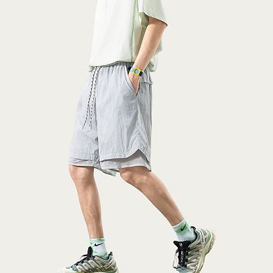 Men's Lightweight Athletic Shorts with Elastic Drawstring Waist Mesh Lining Detail and Relaxed Fit
