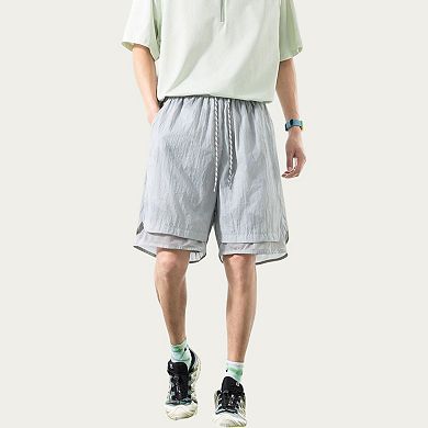 Men's Lightweight Athletic Shorts with Elastic Drawstring Waist Mesh Lining Detail and Relaxed Fit