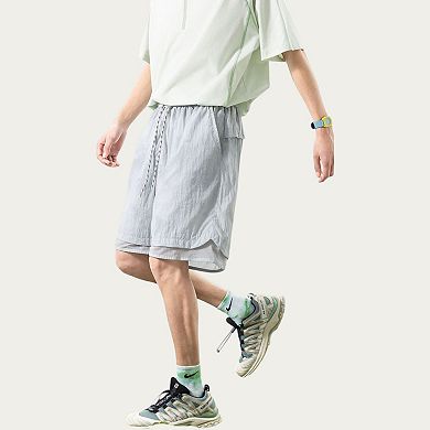 Men's Lightweight Athletic Shorts with Elastic Drawstring Waist Mesh Lining Detail and Relaxed Fit