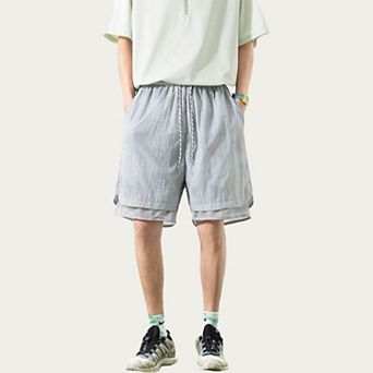 Men's Lightweight Athletic Shorts with Elastic Drawstring Waist Mesh Lining Detail and Relaxed Fit