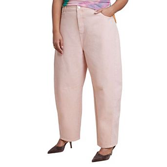 ELOQUII Women's Plus Size Pink Wash Barrel Leg Jean