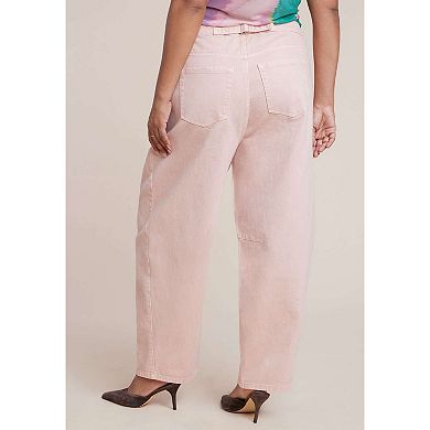 ELOQUII Women's Plus Size Pink Wash Barrel Leg Jean