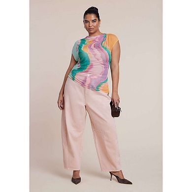 ELOQUII Women's Plus Size Pink Wash Barrel Leg Jean