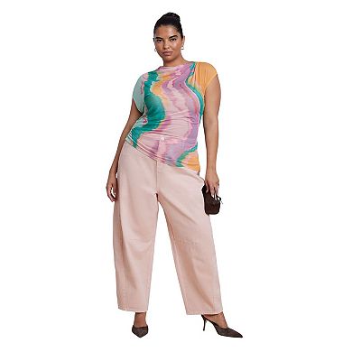 ELOQUII Women's Plus Size Pink Wash Barrel Leg Jean