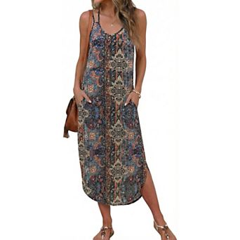 Ekouaer Women Beach Cover Up Dress Spaghetti Strap V Neck Swimwear A Line Bathing Suit Coverups