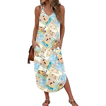 Ekouaer Women Beach Cover Up Dress Spaghetti Strap V Neck Swimwear A Line Bathing Suit Coverups