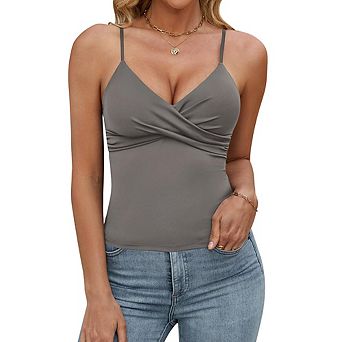 Tank Top for Women Cute Summer Tops Y2K Cross Pleated Trim V Neck Camisole Slim Fit Going Out Tops