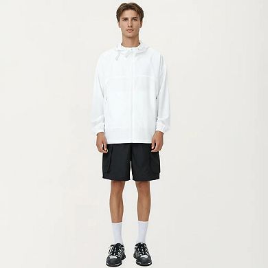 Men's Lightweight Hooded Windbreaker Jacket with Full Zip Closure Elastic Cuffs and Adjustable Hem