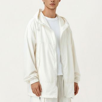 Men's Lightweight Hooded Windbreaker Jacket with Full Zip Closure Elastic Cuffs and Adjustable Hem