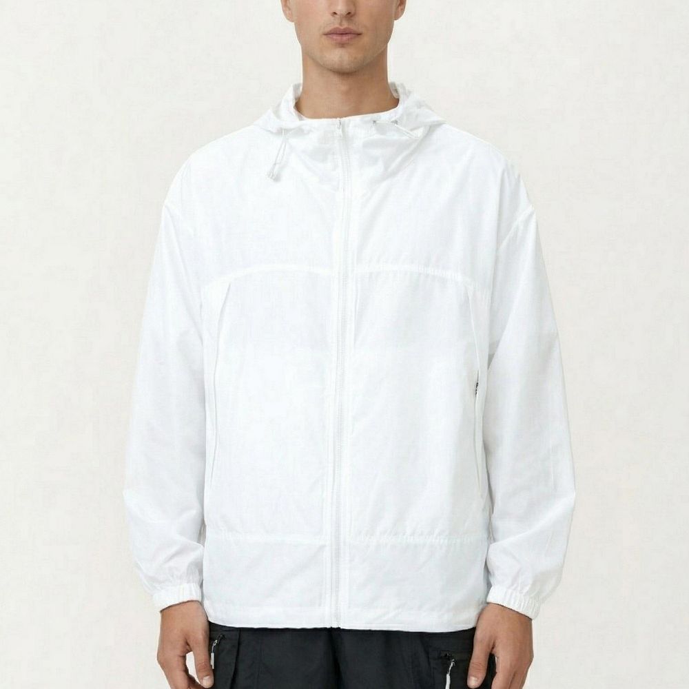Men's Lightweight Hooded Windbreaker Jacket with Full Zip Closure