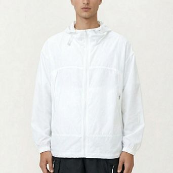 Men's Lightweight Hooded Windbreaker Jacket with Full Zip Closure Elastic Cuffs and Adjustable Hem