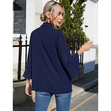 Women's Two Button Blazer Jacket Three Quarter Sleeve Casual Blazer