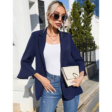 Women's Two Button Blazer Jacket Three Quarter Sleeve Casual Blazer