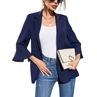 Women's Two Button Blazer Jacket Three Quarter Sleeve Casual Blazer