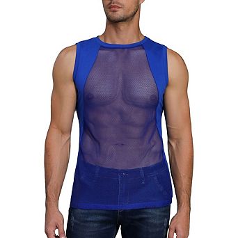 Men's Mesh Tank Top Sheer Crew Neck Sleeveless Shirt Casual Sporty Streetwear Muscle Tee