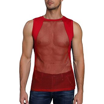 Men's Mesh Tank Top Sheer Crew Neck Sleeveless Shirt Casual Sporty Streetwear Muscle Tee