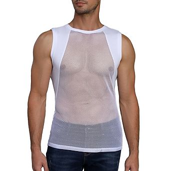 Men's Mesh Tank Top Sheer Crew Neck Sleeveless Shirt Casual Sporty Streetwear Muscle Tee