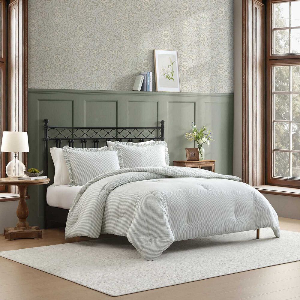 Laura Ashley Oxford Stripe Comforter Set with Shams - KING