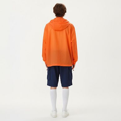 Men's Lightweight Windbreaker Jacket with Hood Full Zip Closure Drawstring Detail